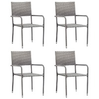  Garden Dining Chairs 4 pcs Stackable Grey Poly Rattan