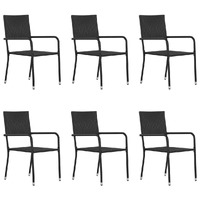  Garden Dining Chairs 6 pcs Stackable Black Poly Rattan