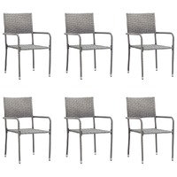  Garden Dining Chairs 6 pcs Stackable Grey Poly Rattan