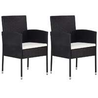  Garden Chairs with Cream White Cushions 2 pcs Black Poly Rattan