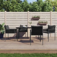  5 Piece Garden Dining Set with Cushions Poly Rattan and Steel
