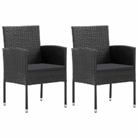  Garden Chairs with Black Cushions 2 pcs Black Poly Rattan