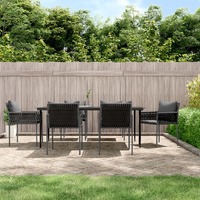  7 Piece Garden Dining Set with Cushions Poly Rattan and Steel