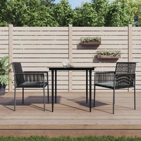  3 Piece Garden Dining Set with Cushions Black Poly Rattan and Steel