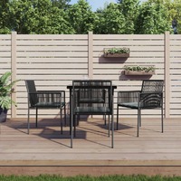  5 Piece Garden Dining Set with Cushions Black Poly Rattan and Steel