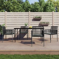  5 Piece Garden Dining Set with Cushions Black Poly Rattan and Steel