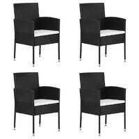  Garden Chairs with Cream White Cushions 4 pcs Black Poly Rattan