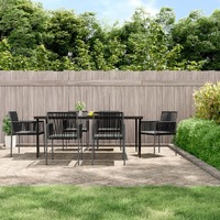  7 Piece Garden Dining Set with Cushions Black Poly Rattan and Steel