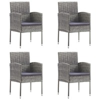  Garden Chairs with Dark Grey Cushions 4 pcs Grey Poly Rattan