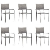  Garden Dining Chairs 6 pcs Stackable Grey Poly Rattan