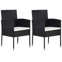  Garden Chairs with Cream White Cushions 2 pcs Black Poly Rattan