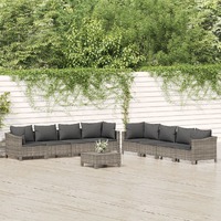  9 Piece Garden Lounge Set with Cushions Grey Poly Rattan