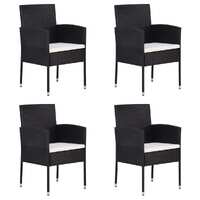  Garden Chairs with Cream White Cushions 4 pcs Black Poly Rattan