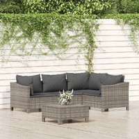  5 Piece Garden Lounge Set with Cushions Grey Poly Rattan
