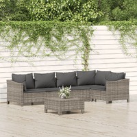  6 Piece Garden Lounge Set with Cushions Grey Poly Rattan