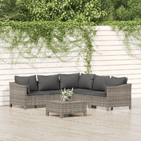  6 Piece Garden Lounge Set with Cushions Grey Poly Rattan