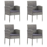  Garden Chairs with Dark Grey Cushions 4 pcs Grey Poly Rattan