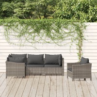  5 Piece Garden Lounge Set with Cushions Grey Poly Rattan