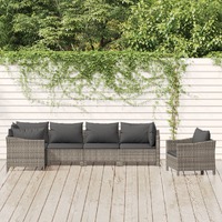  6 Piece Garden Lounge Set with Cushions Grey Poly Rattan