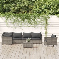  7 Piece Garden Lounge Set with Cushions Grey Poly Rattan