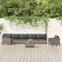  8 Piece Garden Lounge Set with Cushions Grey Poly Rattan