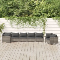  8 Piece Garden Lounge Set with Cushions Grey Poly Rattan