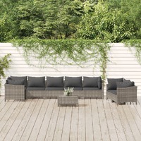  9 Piece Garden Lounge Set with Cushions Grey Poly Rattan