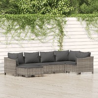  6 Piece Garden Lounge Set with Cushions Grey Poly Rattan