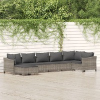  7 Piece Garden Lounge Set with Cushions Grey Poly Rattan