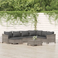  8 Piece Garden Lounge Set with Cushions Grey Poly Rattan