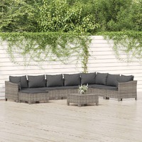  9 Piece Garden Lounge Set with Cushions Grey Poly Rattan