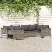  6 Piece Garden Lounge Set with Cushions Grey Poly Rattan