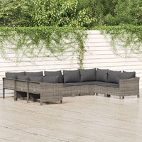  9 Piece Garden Lounge Set with Cushions Grey Poly Rattan
