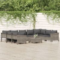  10 Piece Garden Lounge Set with Cushions Grey Poly Rattan
