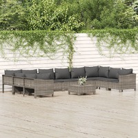  11 Piece Garden Lounge Set with Cushions Grey Poly Rattan