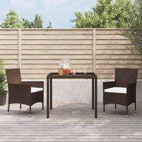 3 Piece Garden Dining Set with Cushions Brown Poly Rattan