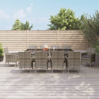  11 Piece Garden Dining Set with Cushions Grey Poly Rattan