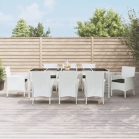  9 Piece Garden Dining Set with Cushions White Poly Rattan