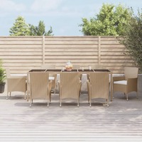  9 Piece Garden Dining Set with Cushions Beige Poly Rattan