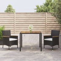  3 Piece Garden Dining Set with Cushions Black Poly Rattan