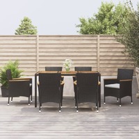  7 Piece Garden Dining Set with Cushions Black Poly Rattan