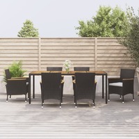  7 Piece Garden Dining Set with Cushions Black Poly Rattan