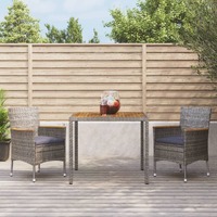  3 Piece Garden Dining Set with Cushions Grey Poly Rattan