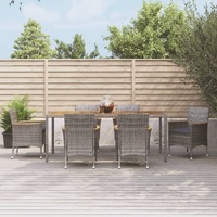  7 Piece Garden Dining Set with Cushions Grey Poly Rattan