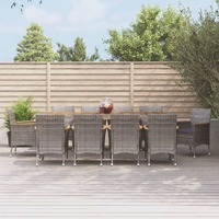  11 Piece Garden Dining Set with Cushions Grey Poly Rattan