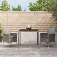  3 Piece Garden Dining Set with Cushions Grey Poly Rattan