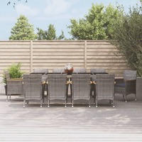  11 Piece Garden Dining Set with Cushions Grey Poly Rattan