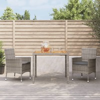  3 Piece Garden Dining Set with Cushions Grey Poly Rattan