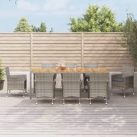  9 Piece Garden Dining Set with Cushions Grey Poly Rattan