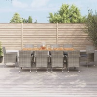  11 Piece Garden Dining Set with Cushions Grey Poly Rattan